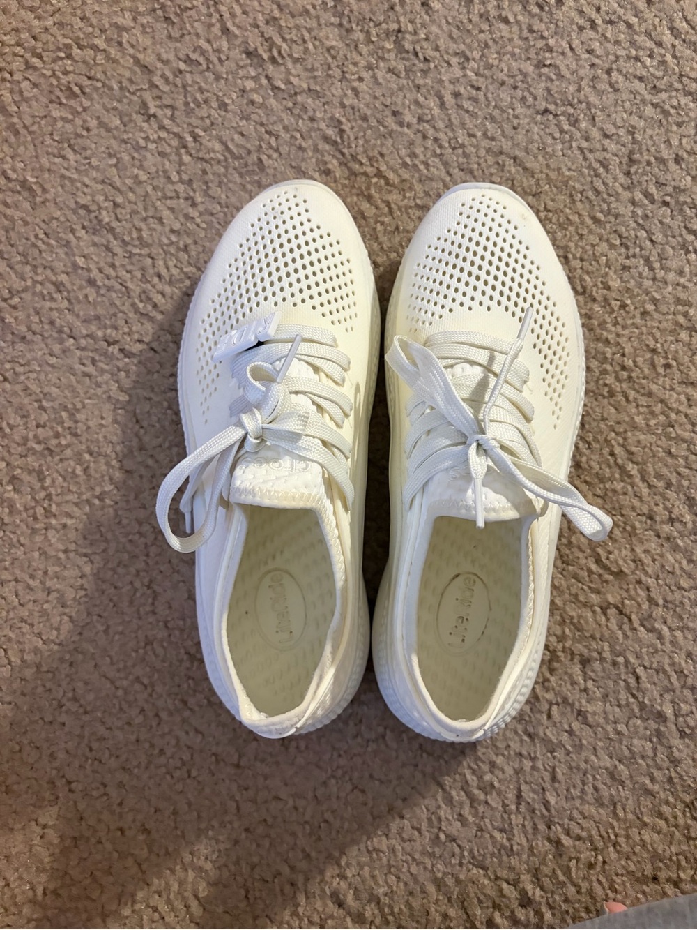 CROCS Women's White Knit Lace-Up Sneakers